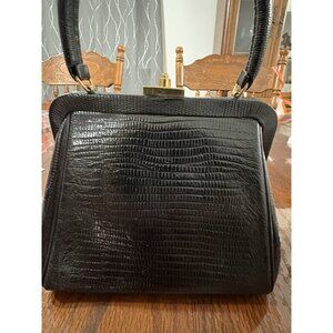 Vintage 1960s Dobbie Bag  Black Purse Handbag Co NY Reptile Pattern